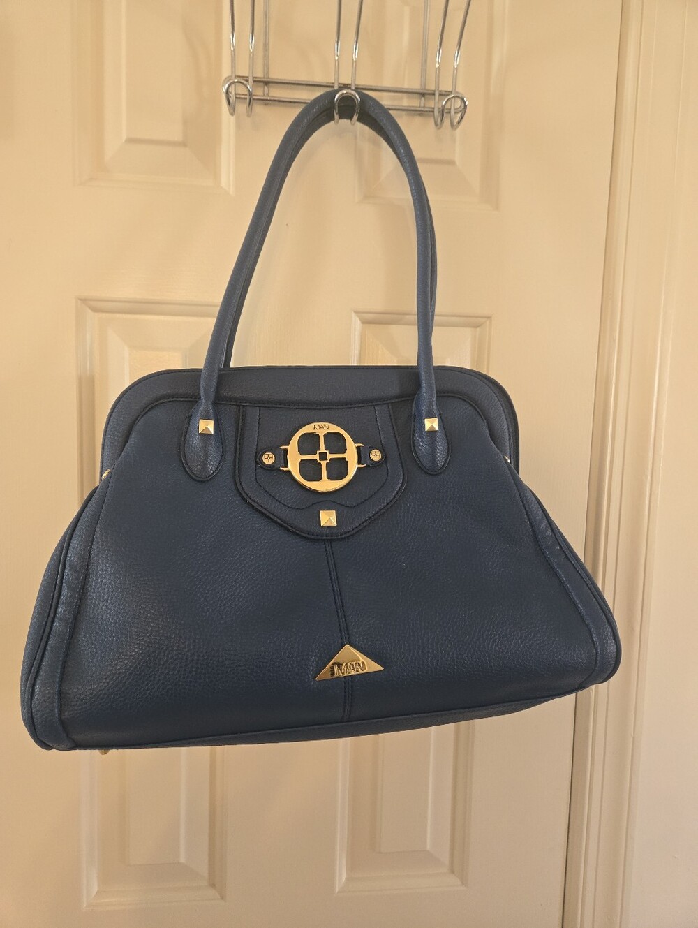 Beautiful IMAN navy blue Toop-Handle Tote with Gold Hardware